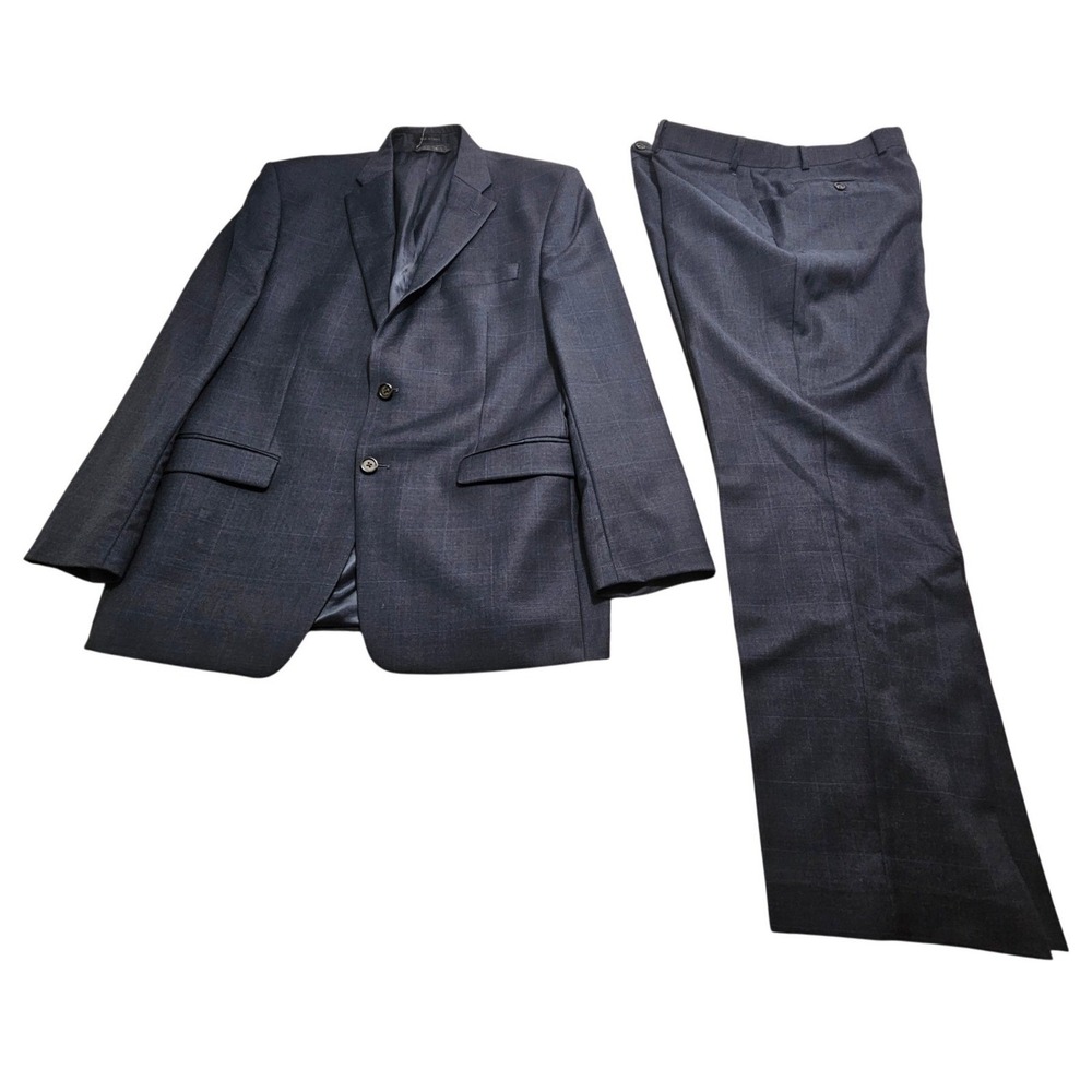 Lauren Ralph Lauren Men Navy Blue Glen Plaid 100% Wool 2-Piece Suit Made Canada*